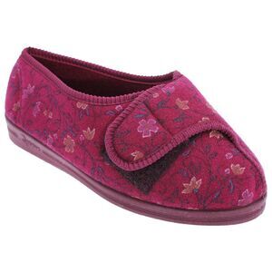 Comfylux Womens/Ladies Davina Floral Superwide Velcro Slippers / Wine
